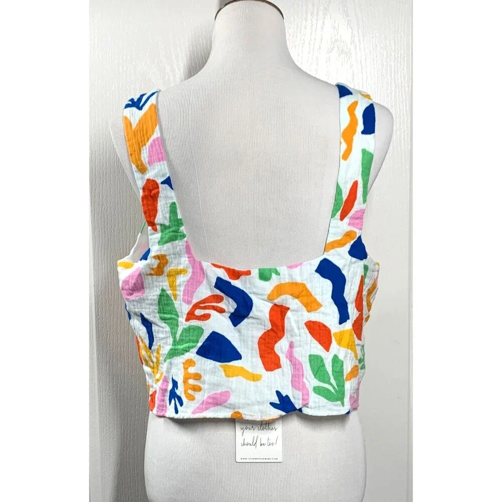 Show Me Your Mumu Tara Crop Top Women’s L Multicolor Boho Primary Paradise NWOT - Picture 4 of 9